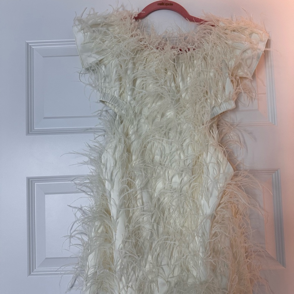 Cult Gaia Cream Feathered Mini Dress